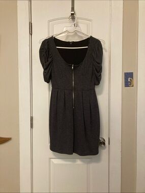 Rhapsody Charcoal Gray Zip-Front Mini Dress